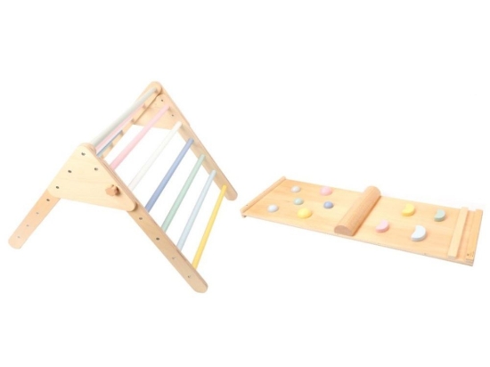 Slika Drveni Piklerov trokut s Montessori pločom set - pastel