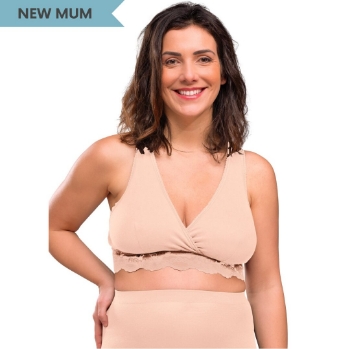 Slika  Grudnjak za trudnice i dojilje s čipkom organski pamuk, Crossover, bež - L Carriwell