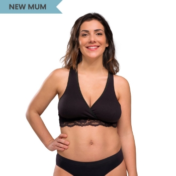 Slika Grudnjak za trudnice i dojilje s čipkom organski pamuk, Crossover, crni - L (stari 2512) Carriwell 