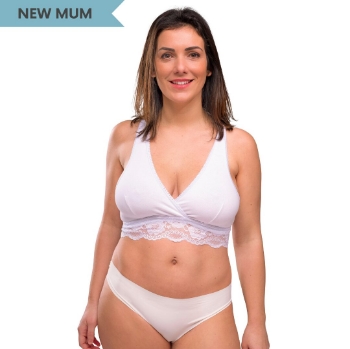 Slika Grudnjak za trudnice i dojilje s čipkom, organski pamuk, Crossover, bijeli - M Carriwell 