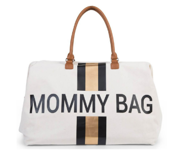 Slika Torba Mommy Bag Big Canvas Off White stripes black/gold - Childhome