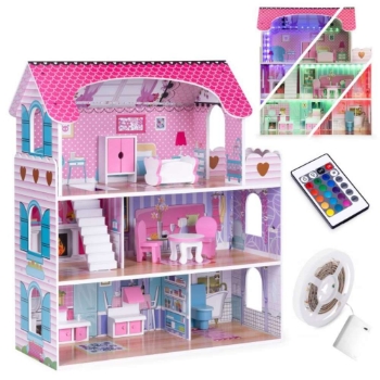 Prikažite detalje za Drvena kućica za lutke s LED rasvjetom Slika Drvena kućica za lutke s LED rasvjetom