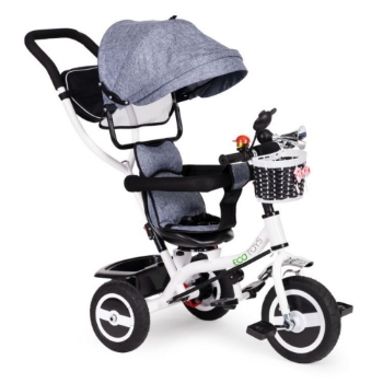 Slika Tricikl s okretnim sjedalom 360 s bijelom konstrukcijom i košaricom, siva Ecotoys 