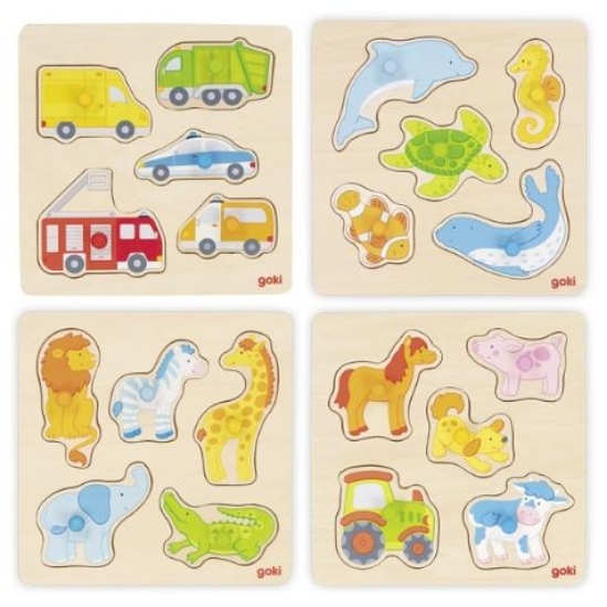 Slika Drvene puzzle - Životinje i vozila Goki 