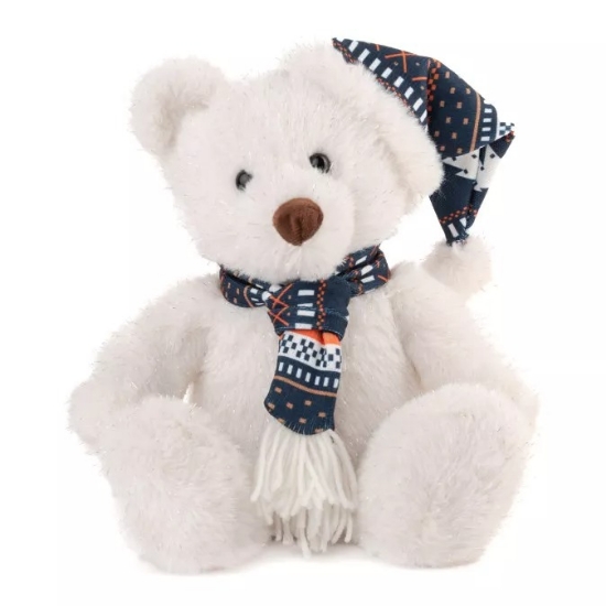 Slika Plišana igračka Bear with hat 24 cm - White and Blue Amek