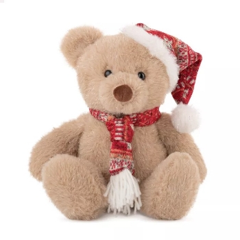 Slika Plišana igračka Bear with hat 24 cm - Brown and Red Amek 