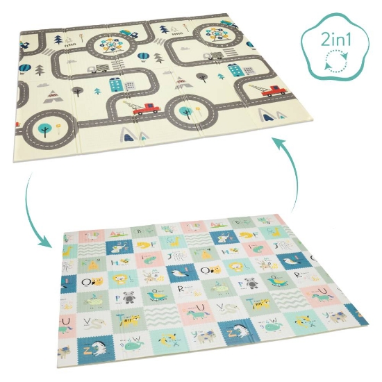 Slika Fillikid dvostrana podloga za igru Street & Animals in BOX, 180 x 200 cm