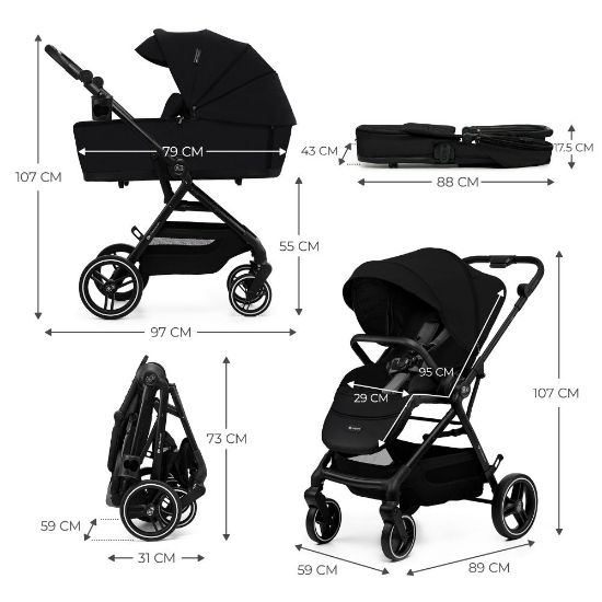 Slika Dječja kolica Yoxi MINK PRO 3u1, Pure Crna Kinderkraft 