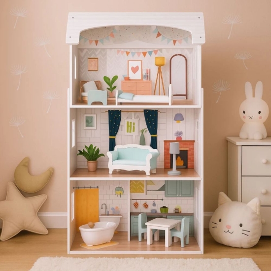 Slika Drvena kućica za lutke Alice s namještajem - Ecotoys 
