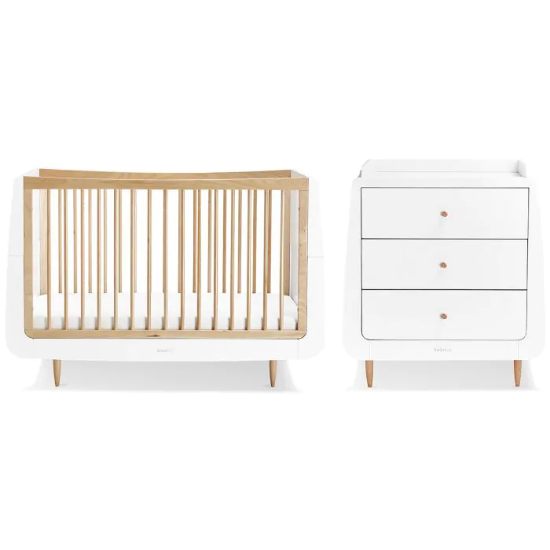 Slika Skandi Set 2u1 - Krevetić + komoda za prematanje - Bijeli/Natural SnuzKot 