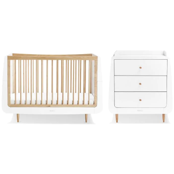 Slika SnuzKot Skandi set 2 u 1 - krevetić + komoda za prematanje, Bijeli/Natural 