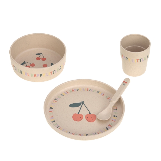Slika Posuđe Set PP/celuloza Happy Fruits Cherry (Tanjur, Zdjelica, Šalica, Žlica) Lässig 