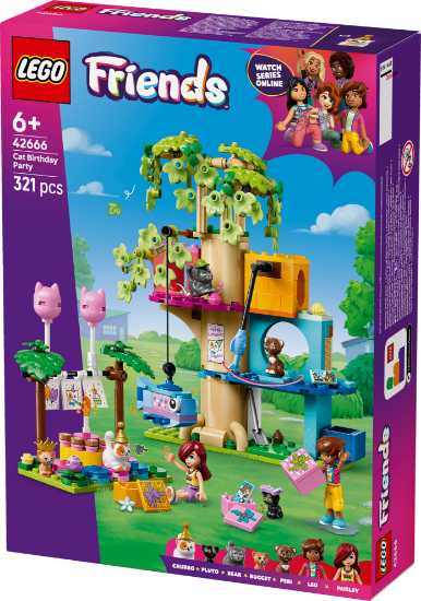 Slika LEGO® FRIENDS 42666 Mačji rođendanski tulum i kućica na drvetu
