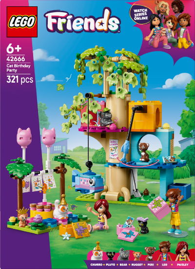 Slika LEGO® FRIENDS 42666 Mačji rođendanski tulum i kućica na drvetu