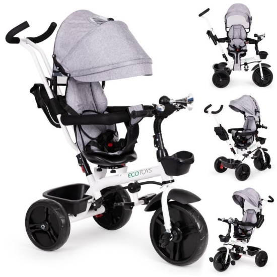 Slika Tricikl s okretnim sjedalom 360 s bijelom konstukcijom, siva Ecotoys 