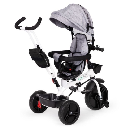 Slika Tricikl s okretnim sjedalom 360 s bijelom konstukcijom, siva Ecotoys 