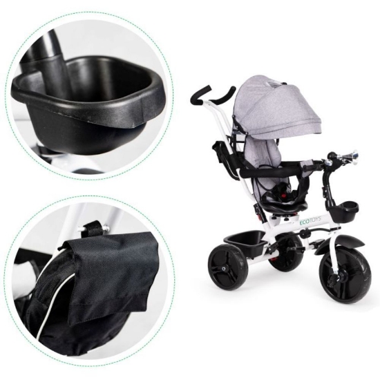 Slika Tricikl s okretnim sjedalom 360 s bijelom konstukcijom, siva Ecotoys 