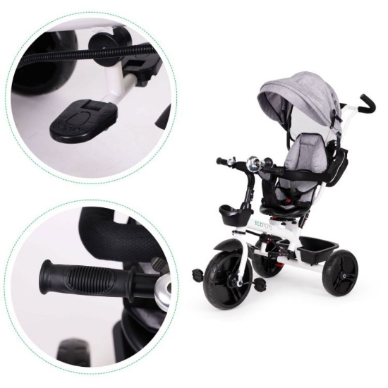 Slika Tricikl s okretnim sjedalom 360 s bijelom konstukcijom, siva Ecotoys 
