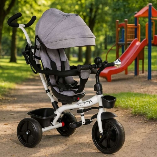 Slika Tricikl s okretnim sjedalom 360 s bijelom konstukcijom, siva Ecotoys 