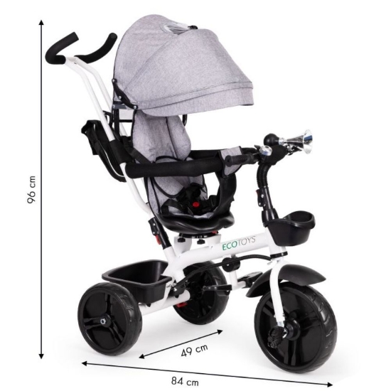 Slika Tricikl s okretnim sjedalom 360 s bijelom konstukcijom, siva Ecotoys 