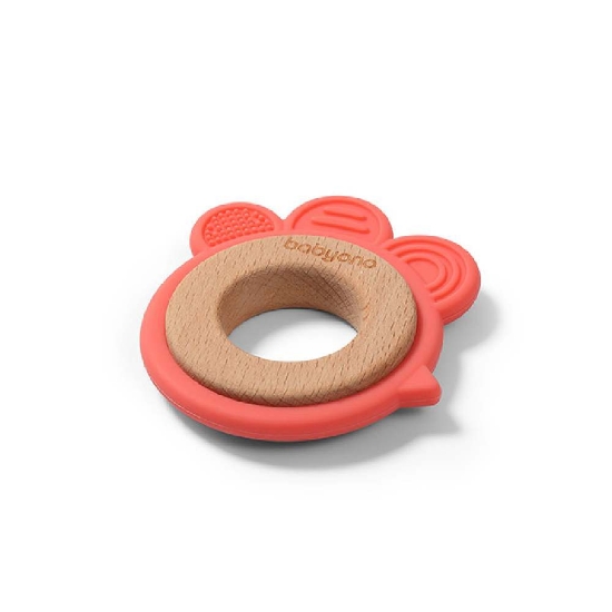 Slika Silikonsko drvena grickalica za zube Koka, Boja breskve BabyOno 