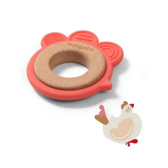 Slika Silikonsko drvena grickalica za zube Koka, Boja breskve BabyOno 