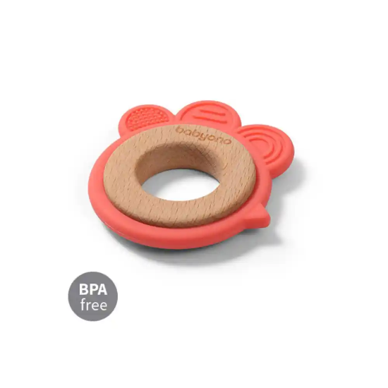 Slika Silikonsko drvena grickalica za zube Koka, Boja breskve BabyOno 