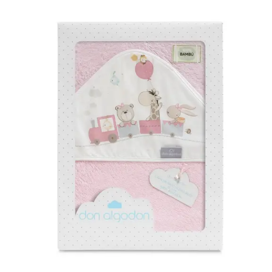 Slika Ručnik s kapuljačom Vlakić 100x100 Roza Interbaby 