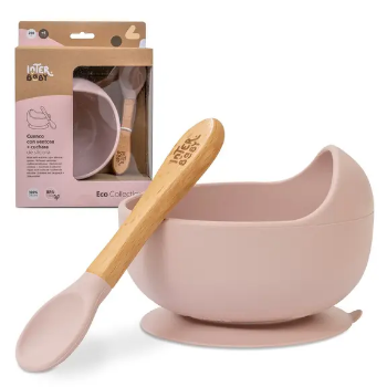 Prikažite detalje za Silikonska zdjelica + žlica Dark Pink InterBaby  Slika Silikonska zdjelica + žlica Dark Pink InterBaby