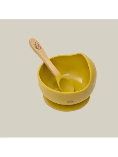 Slika Silikonska zdjelica + žlica Ocher Yellow InterBaby 