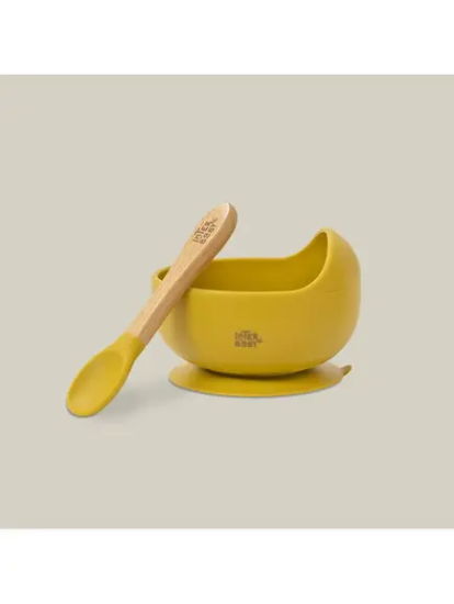 Slika Silikonska zdjelica + žlica Ocher Yellow InterBaby 