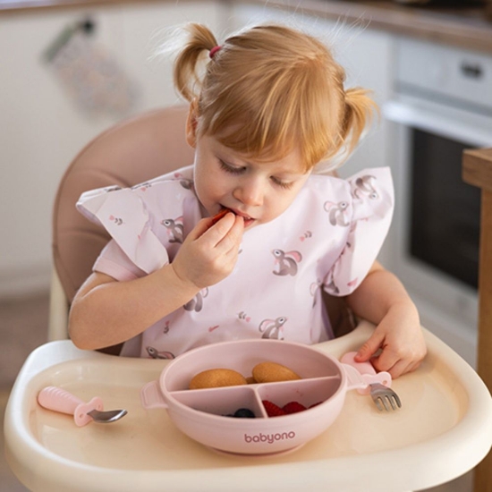 Slika Silikonska posuda tri odjeljka s poklopcem, roza BabyOno 