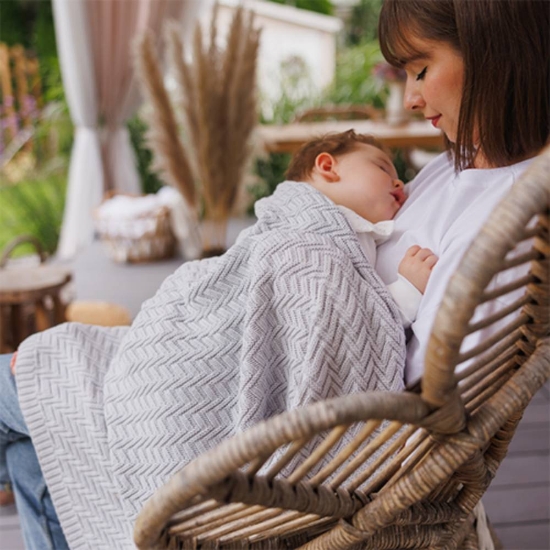 Slika Pletena pamučna dekica 75x100 cm, siva BabyOno 