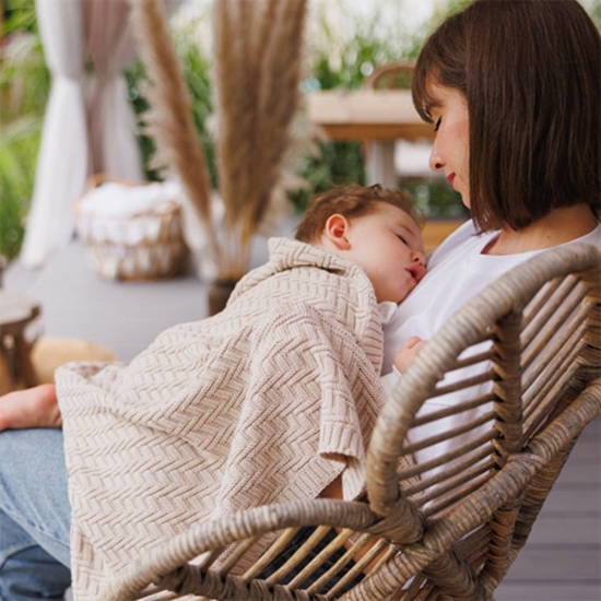 Slika Pletena pamučna dekica 75x100 cm, bež BabyOno 