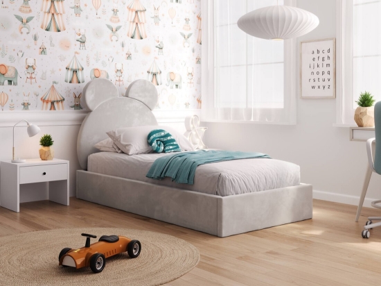Slika Tapecirani dječji krevet 90x200 sa sivim okvirom