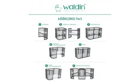 Slika Waldin krevetić 7u1 s madracem GRAPHITE