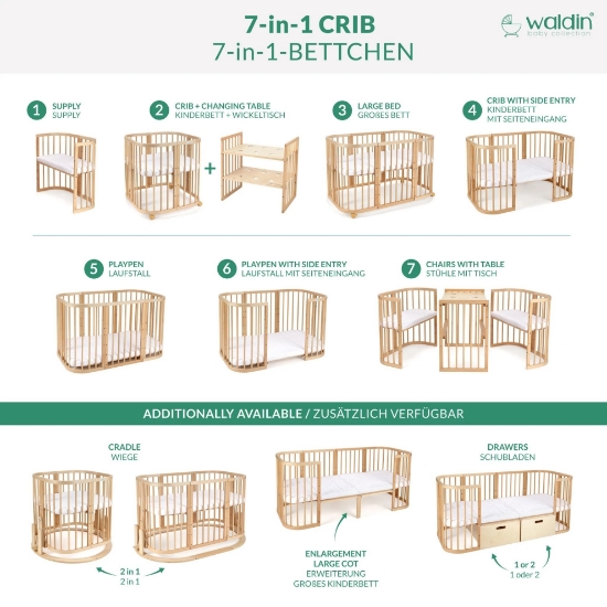 Slika Waldin Oval krevetić 7u1 s madracem GRAPHITE