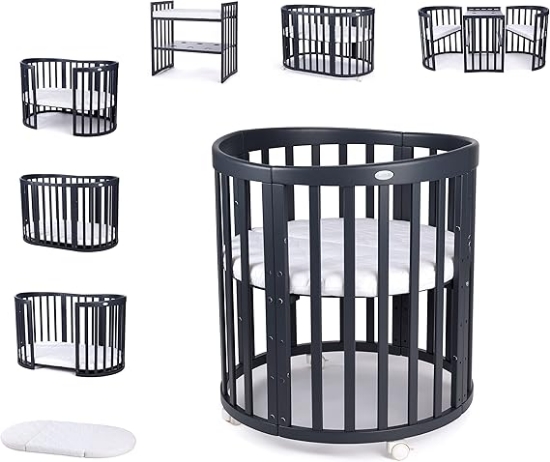 Slika Waldin Oval krevetić 7u1 s madracem GRAPHITE