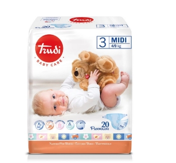 Slika Pelene 3 MIDI 4/9 kg 20 komada Trudi 