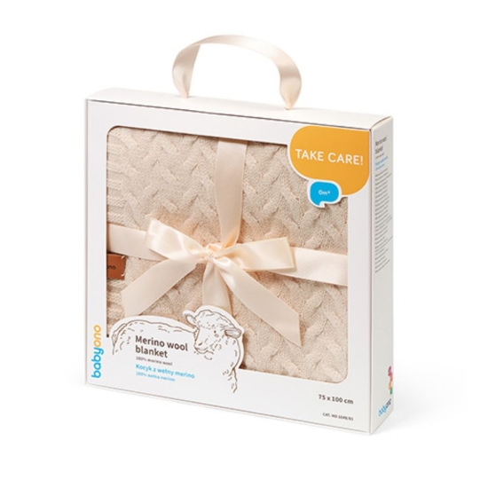 Slika Pletena dekica od merino vune 75x100 cm, svijetlo bež BabyOno 