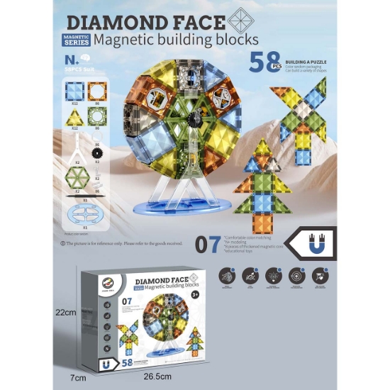 Slika Magnetski blokovi, set za gradnju, panoramski kotač, 58 kom