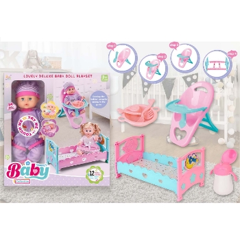 Prikažite detalje za Set lutka i krevetac, 4-dijelni set Slika Set lutka i krevetac, 4-dijelni set