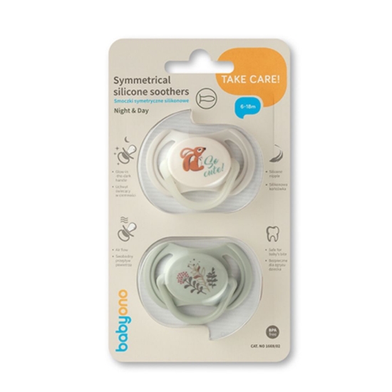 Slika Ortodontska simetrična duda GLOW 6-18 mj, 2 kom BabyOno 