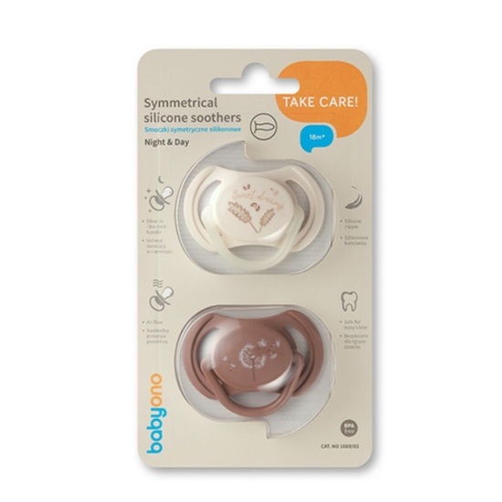 Slika Ortodontska simetrična duda GLOW 18 mj+, 2 kom BabyOno 