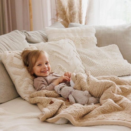 Slika Pletena pamučna dekica obostrana 75x100 cm, bež BabyOno 