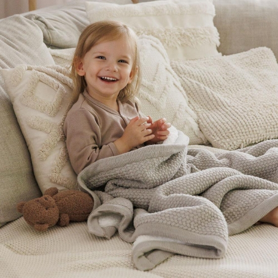 Slika Pletena pamučna dekica obostrana 75x100 cm, siva BabyOno 