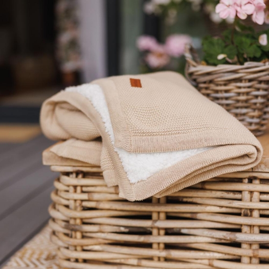 Slika Pletena pamučna dekica obostrana 75x100 cm, bež BabyOno 