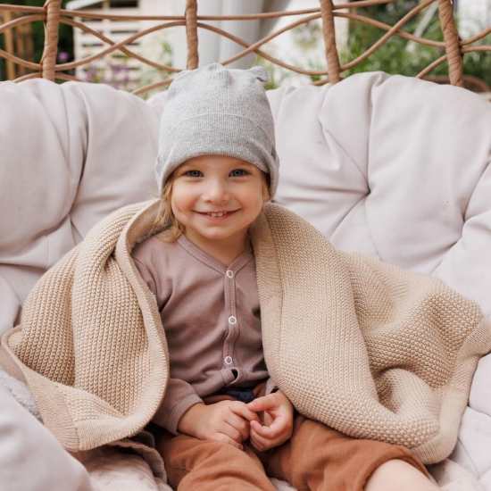 Slika Pletena pamučna dekica obostrana 75x100 cm, bež BabyOno 