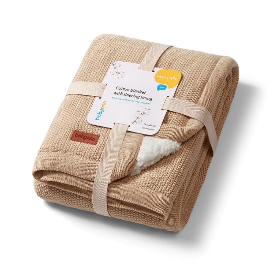 Slika Pletena pamučna dekica obostrana 75x100 cm, bež BabyOno 