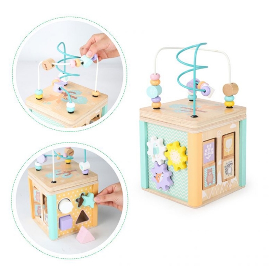 Slika Drvena edukativna kocka, pastelna Ecotoys 